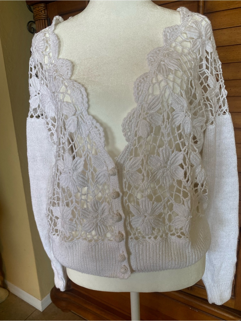 Floral Crochet Lace Cardigan Sweater - White